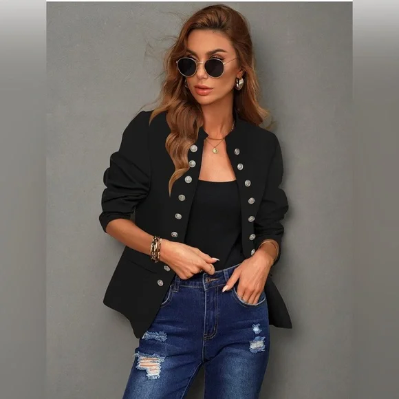 GRAPENT Women's Business Casual Buttons Pockets Open Front Blazer Suit Cardigan